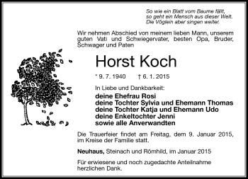 Traueranzeige von Horst Koch von Südthüringer Presse