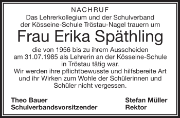 Traueranzeige von Erika Späthling von Frankenpost