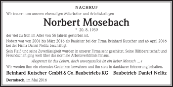 Traueranzeige von Norbert Mosebach von Südthüringer Presse