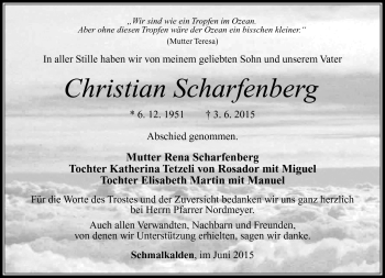 Traueranzeige von Christian Scharfenberg von Südthüringer Presse