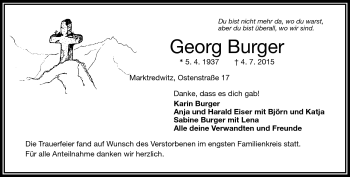 Traueranzeige von Georg Burger von Frankenpost
