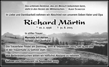 Traueranzeige von Richard Märtin von Südthüringer Presse