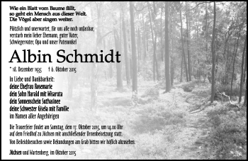 Traueranzeige von Albin Schmidt von Südthüringer Presse