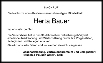 Traueranzeige von Herta Bauer von Frankenpost