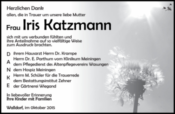 Traueranzeige von Iris Katzmann von Südthüringer Presse
