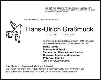 Traueranzeige von Hans-Ulrich Graßmuck von Neue Presse Coburg