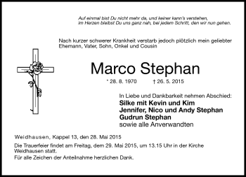 Traueranzeige von Marco Stephan von Neue Presse Coburg