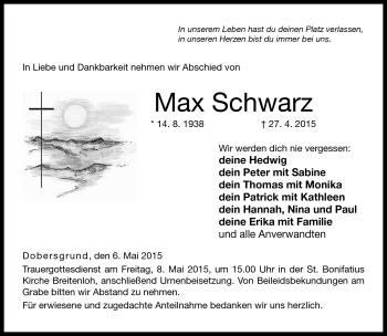 Traueranzeige von Max Schwarz von Neue Presse Coburg