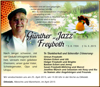 Traueranzeige von Günther Freyboth von Südthüringer Presse