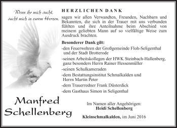 Traueranzeige von Manfred Schellenberg von Südthüringer Presse