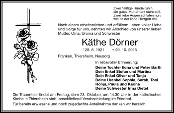 Traueranzeige von Käthe Dörner von Frankenpost