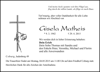 Traueranzeige von Gisela Matheis von Neue Presse Coburg