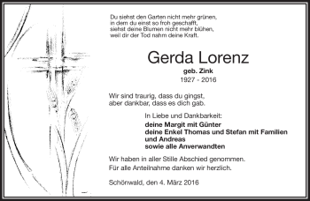 Traueranzeige von Gerda Lorenz von Frankenpost
