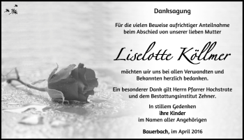 Traueranzeige von Lieselotte Köllmer von Südthüringer Presse