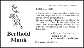 Traueranzeige von Berthold Munk von Südthüringer Presse