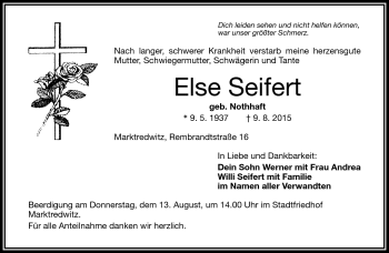 Traueranzeige von Else Seifert von Frankenpost