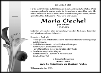 Traueranzeige von Maria Oechel von Südthüringer Presse