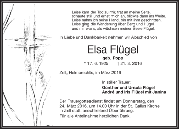 Traueranzeige von Elsa Flügel von Frankenpost