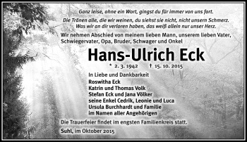 Traueranzeige von Hans-Ulrich Eck von Südthüringer Presse