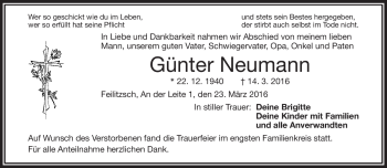 Traueranzeige von Günter Neumann von Frankenpost