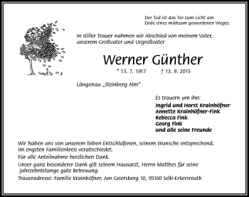 Traueranzeige von Werner Günther von Frankenpost