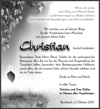 Traueranzeige von Christian  von Südthüringer Presse