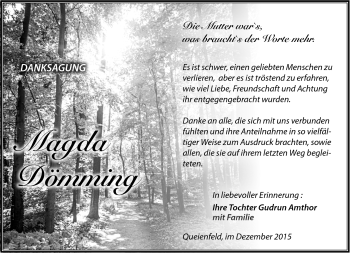 Traueranzeige von Magda Dömming von Südthüringer Presse