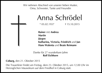 Traueranzeige von Anna Schrödel von Neue Presse Coburg