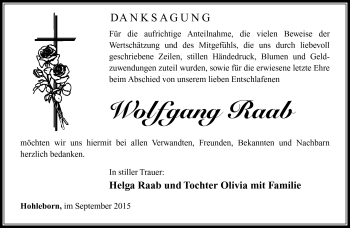Traueranzeige von Wolfgang Raab von Südthüringer Presse