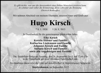 Traueranzeige von Hugo Kirsch von Südthüringer Presse