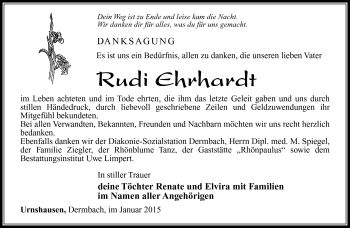 Traueranzeige von Rudi Erhardt von Südthüringer Presse