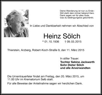 Traueranzeige von Heinz Sölch von Frankenpost
