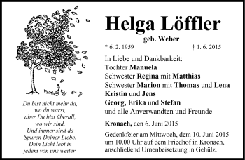 Traueranzeige von Helga Löffler von Neue Presse Coburg