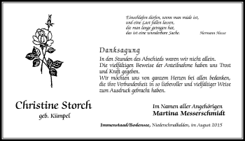 Traueranzeige von Christine Storch von Südthüringer Presse