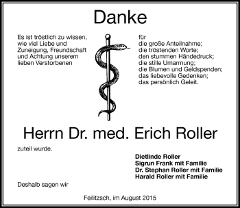 Traueranzeige von Erich Roller von Frankenpost