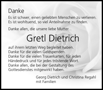 Traueranzeige von Gretl Dietrich von Neue Presse Coburg