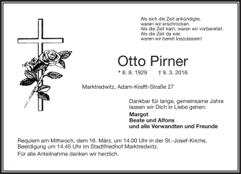 Traueranzeige von Otto Pirner von Frankenpost