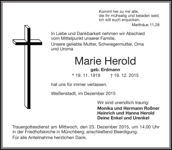 Traueranzeige von Marie Herold von Frankenpost
