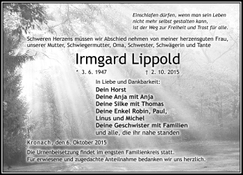 Traueranzeige von Irmgard Lippold von Neue Presse Coburg