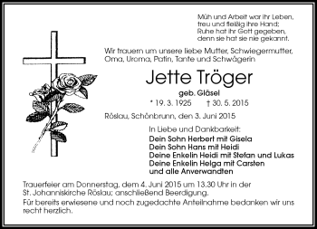 Traueranzeige von Jette Tröger von Frankenpost