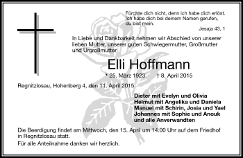 Traueranzeige von Elli Hoffmann von Frankenpost
