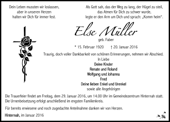 Traueranzeige von Else Müller von Südthüringer Presse