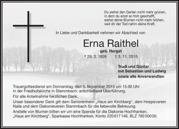 Traueranzeige von Erna Raithel von Frankenpost