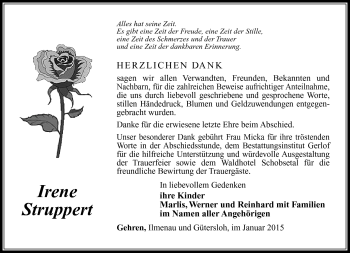 Traueranzeige von Irene Struppert von Südthüringer Presse