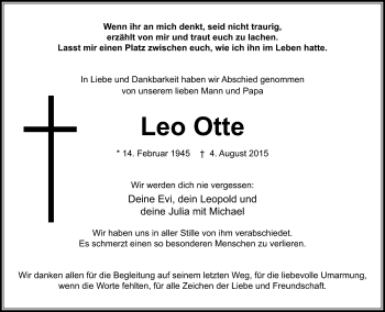 Traueranzeige von Leo Otte von Neue Presse Coburg