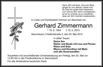 Traueranzeige von Gerhard Zimmermann von Frankenpost