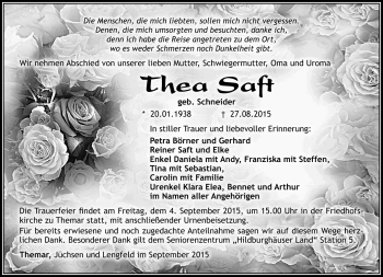 Traueranzeige von Thea Saft von Südthüringer Presse