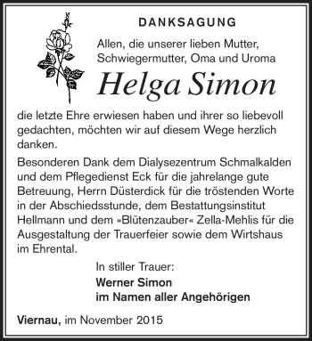 Traueranzeige von Helga Simon von Südthüringer Presse