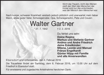 Traueranzeige von Walter Gartner von Neue Presse Coburg