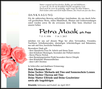 Traueranzeige von Petra Maak von Südthüringer Presse